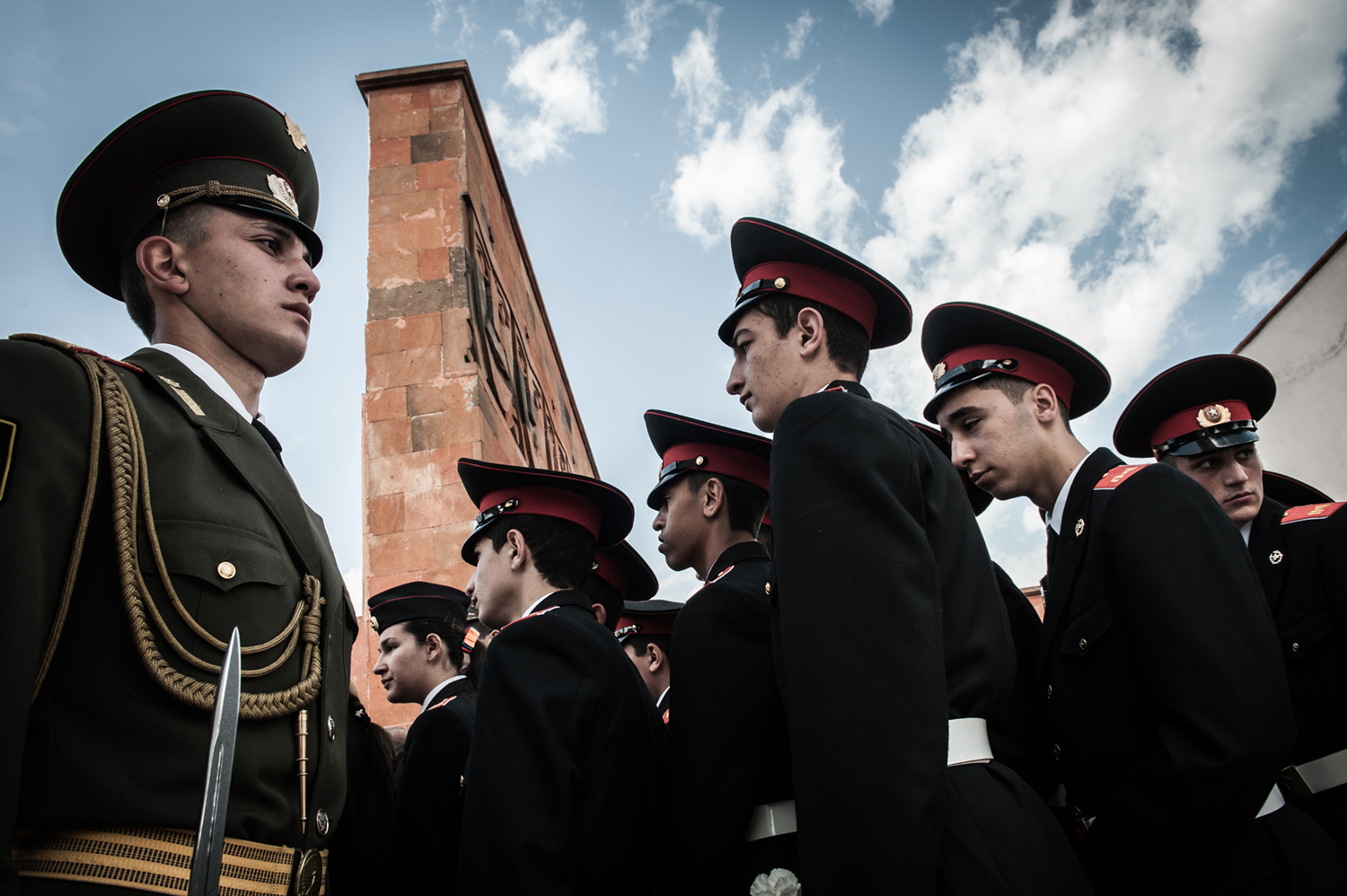 Young soldiers observe the Armenian Genocide Remembrance Day.