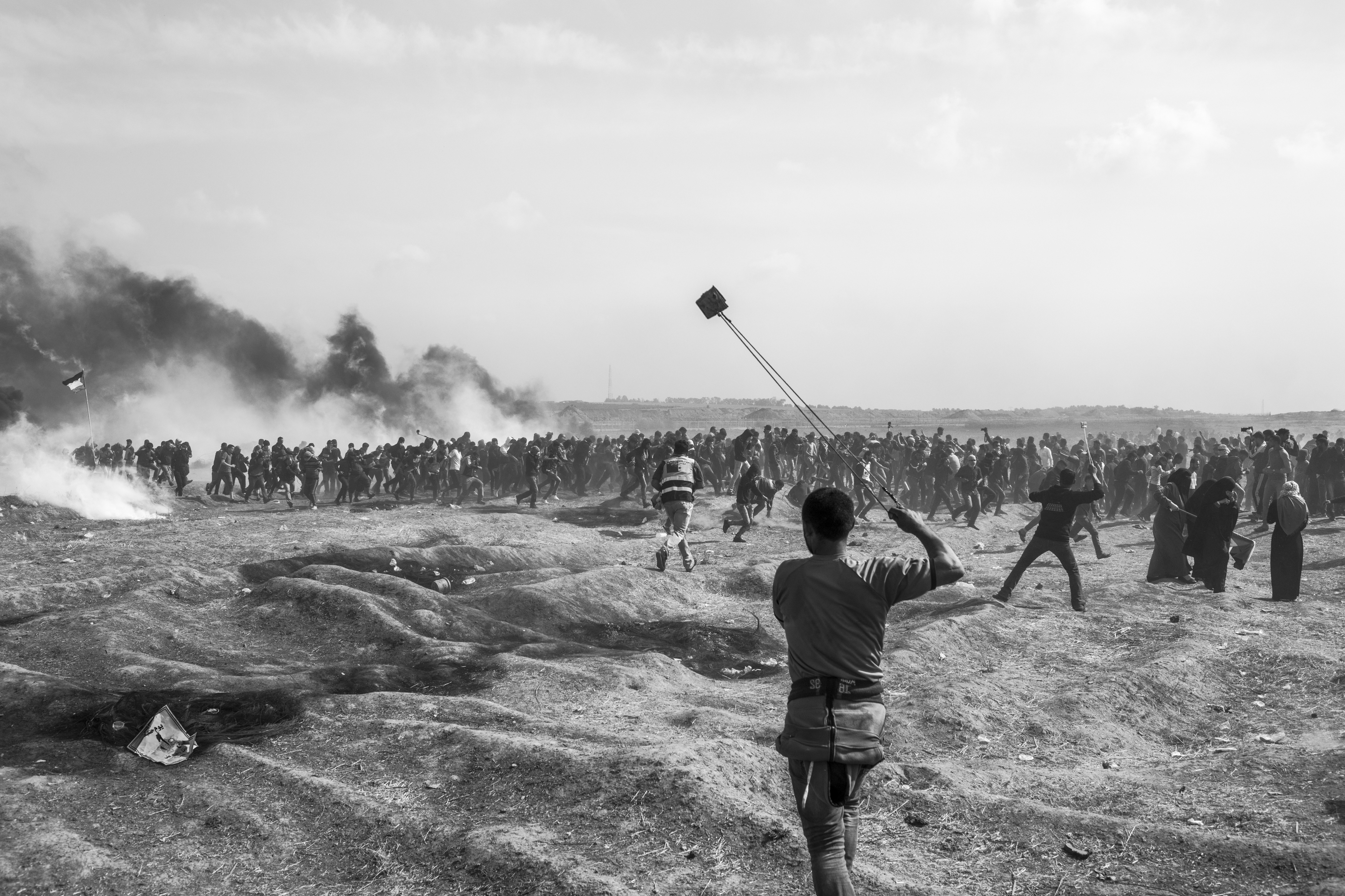 Gaza Strip, April 27, 2018. Palestinians are seen during the fifth Friday of protest along the Israeli-Gaza border.
