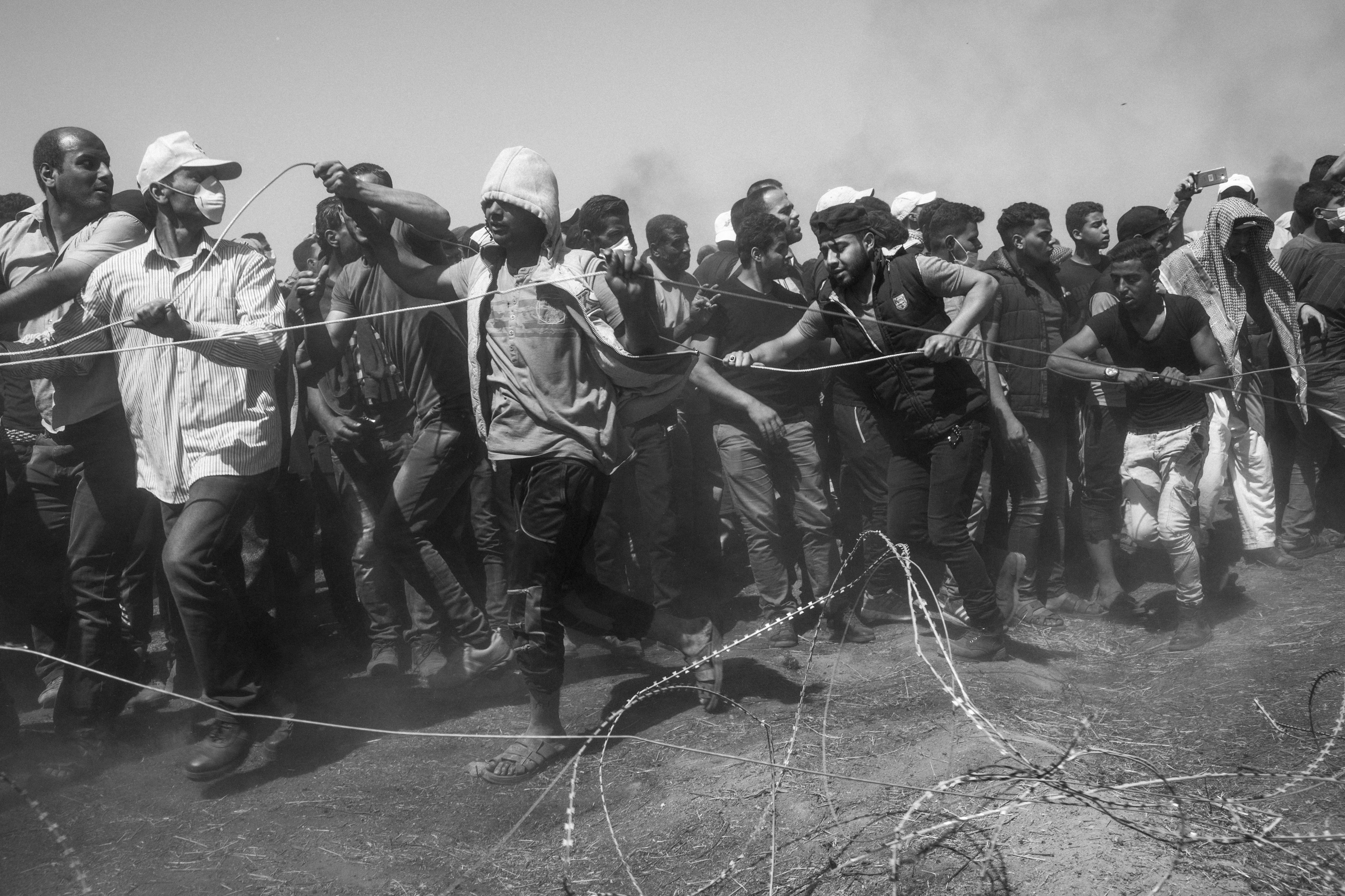 Gaza Strip, May 14, 2018. Palestinians are seen during  the protest taking place along the Israeli-Gaza border in the same day of the opening of the American Embassy in Jerusalem.